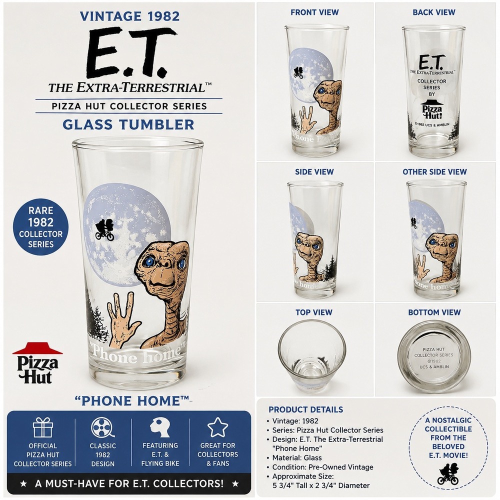 Vintage 1982 ET The Extra Terrestrial Pizza Hut Collector Series Glass Tumbler
